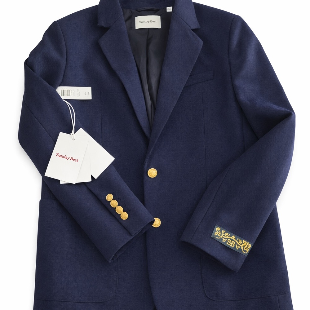 Aritzia Sunday Best Navy Blazer with Gold Buttons